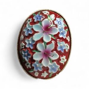 Vintage Floral Painted Brooch / Pin - Japanese / Bohemian / Cottagecore